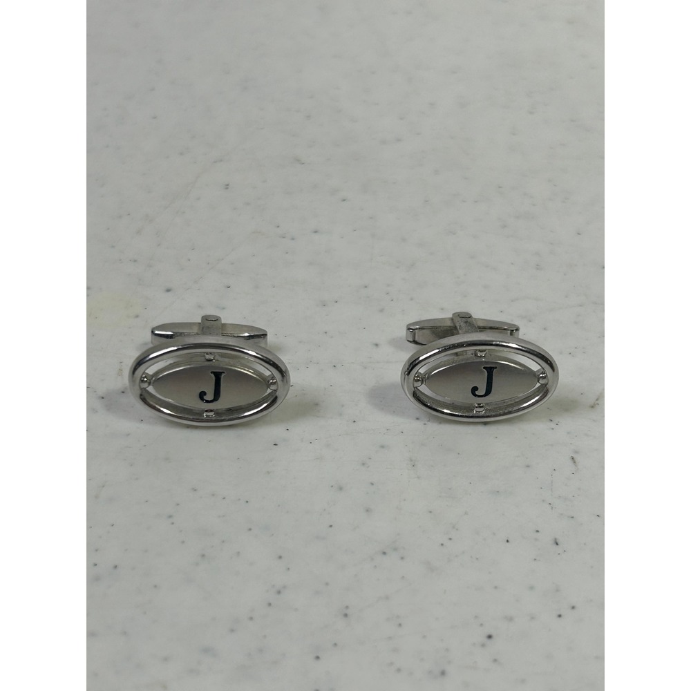 Foster Silver Tone Initial J Oval Cufflinks Vintage‎ Mens Formal Accessories